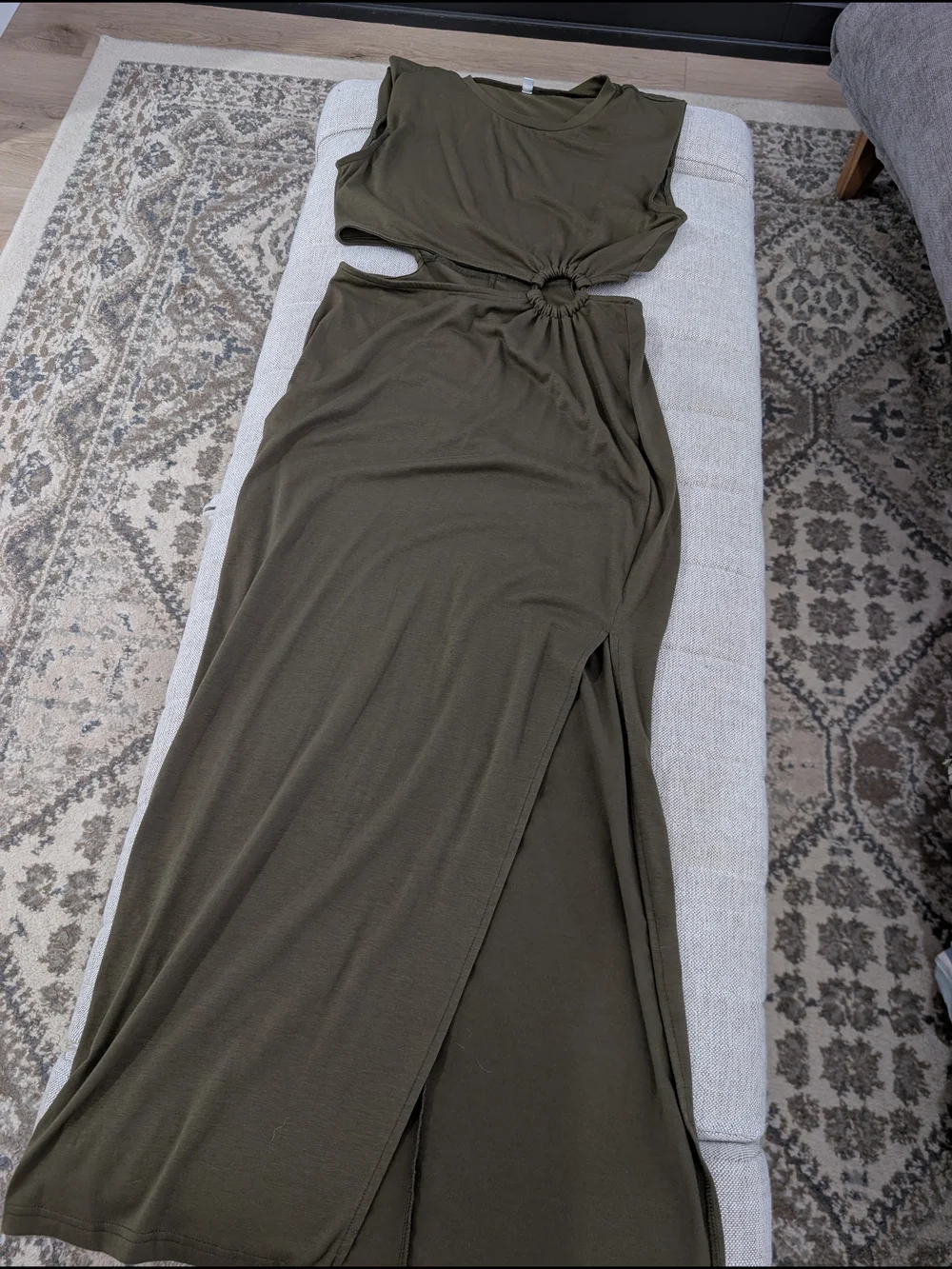 Olive Green Cutout Maxi Dress with Ring Detail Size S